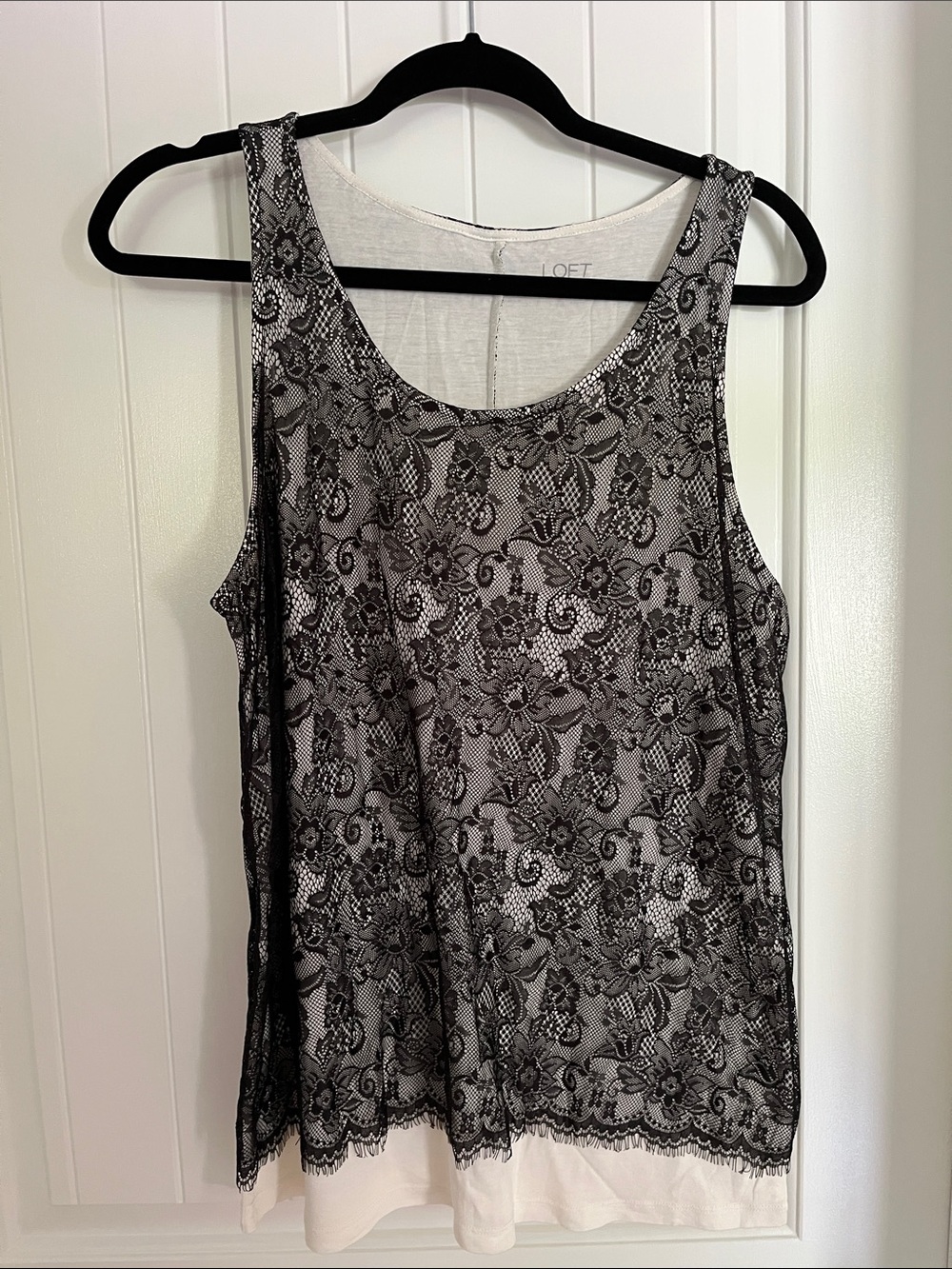LOFT Black Lace Overlay Sleeveless Camisole with White Underlayer